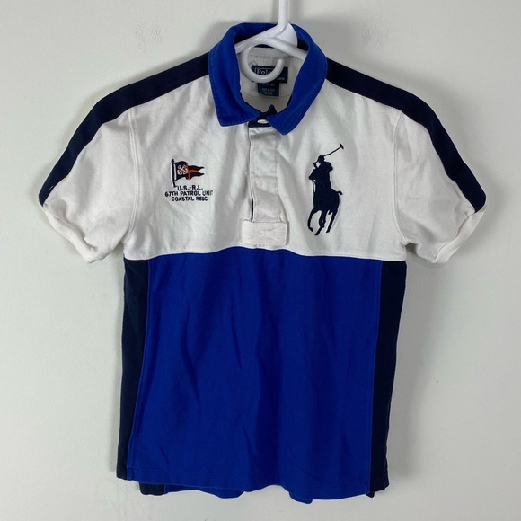VTG Youth Polo Ralph Lauren USRL big pony logo colorblock cotton rugby shirt M - Picture 2 of 4